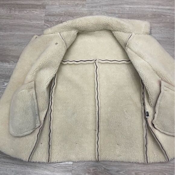 Zig Zag Faux Shearling Bomber Jacket Short Biker Zipper Jacket Leather Aviator - Picture 9 of 9